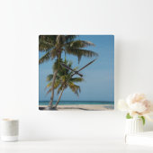 ヤシの木と白い砂のビーチ スクエア壁時計 (ホーム)