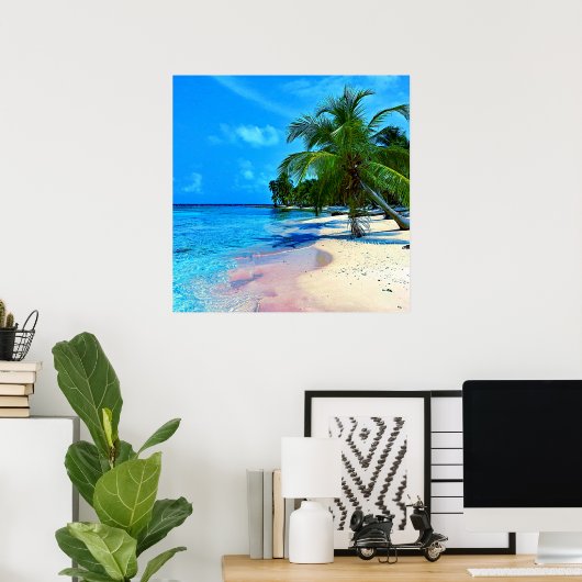 ヤシの木と砂のビーチを持つ熱帯島 ポスター (ホームオフィス)