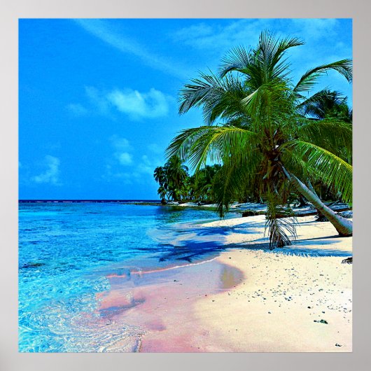 ヤシの木と砂のビーチを持つ熱帯島 ポスター (正面)