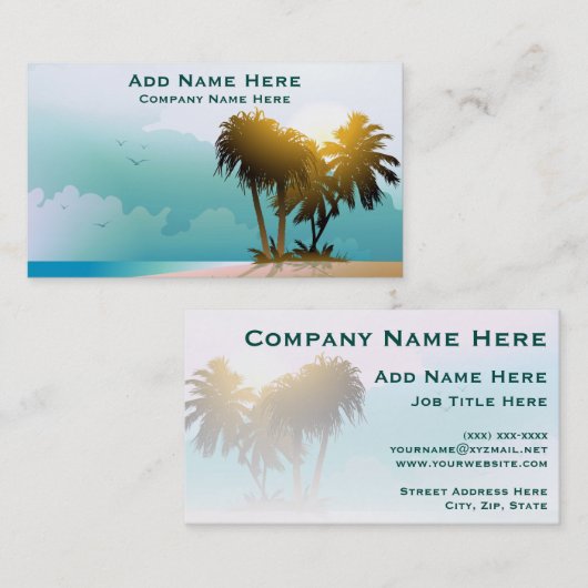 ヤシの木と青い水を持つ静かなビーチ 名刺 (正面/裏面)