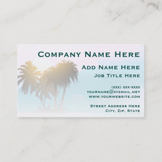 ヤシの木と青い水を持つ静かなビーチ 名刺 (裏面)