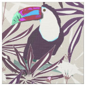 ヤシの木と鳥の熱帯パターン。 ファブリック (クローズアップ)