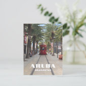 ヤシの木に囲まれたアルバ・オランジェスタッド路面電車 ポストカード (スタンド正面)