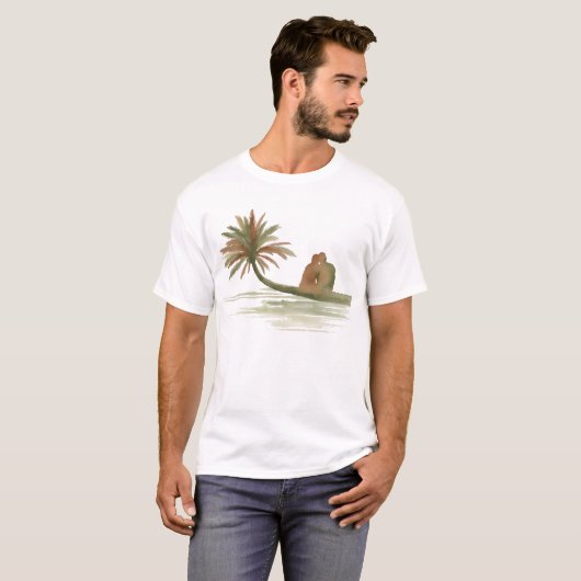 ヤシの木に座るカップル Tシャツ (正面フル)