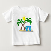 ヤシの木のあるかわいいビーチの赤ちゃん ベビーTシャツ (正面)
