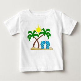 ヤシの木のあるかわいいビーチの赤ちゃん ベビーTシャツ