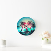 ヤシの木のあるサーフィン ラウンド壁時計 (ホーム)