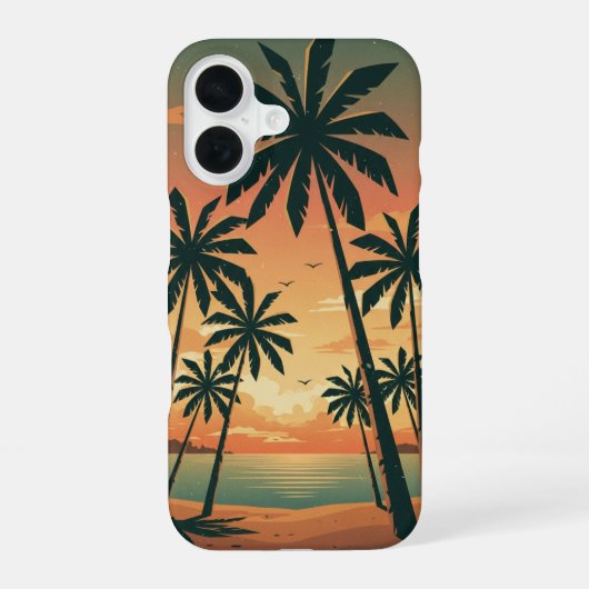 ヤシの木のあるヴィンテージのトロピカルシーン iPhone 16ケース (裏面)
