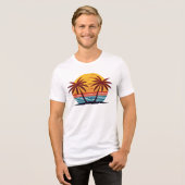 ヤシの木のある夕日Vector-98802 トライブレンドTシャツ (正面全面)