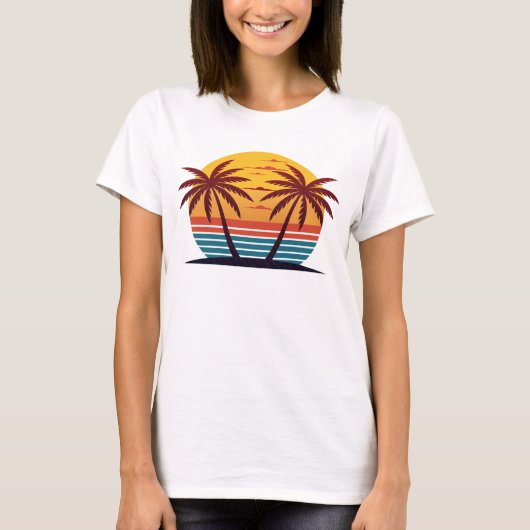 ヤシの木のある夕日Vector-98802 Tシャツ (正面)
