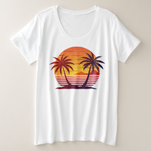 ヤシの木のある夕日Vector-98803 プラスサイズTシャツ