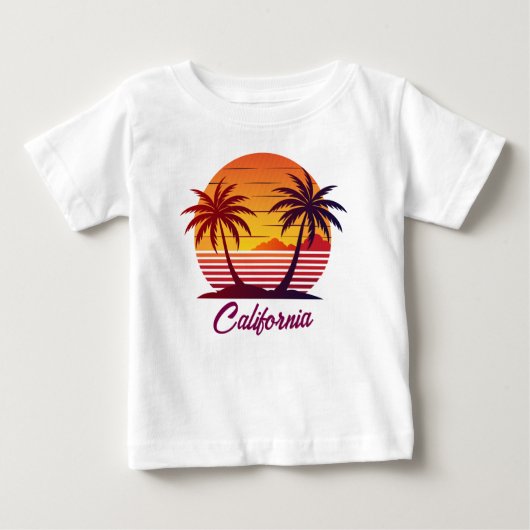 ヤシの木のある夕焼けのベクター ベビーTシャツ (正面)