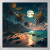 ヤシの木のある夜の熱帯の楽園 ポスター (正面)