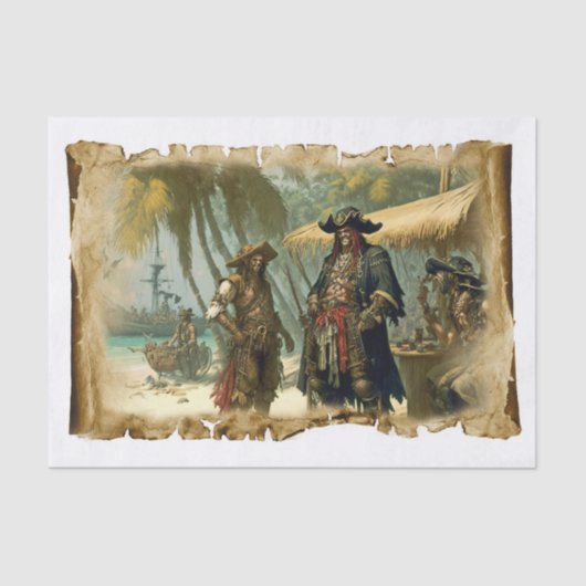 ヤシの木のカリブの古いパイレーツ 薄葉紙 (正面)