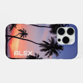 ヤシの木のシルエットと熱帯の夕焼け iPhoneケース (裏面横)