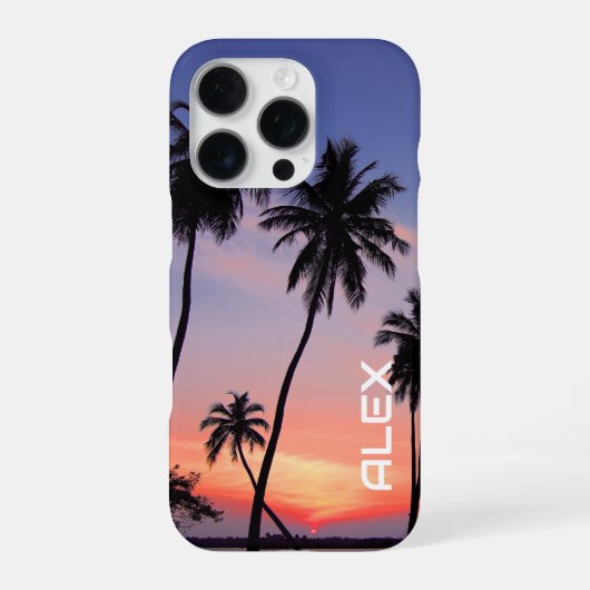 ヤシの木のシルエットと熱帯の夕焼け iPhoneケース (裏面)