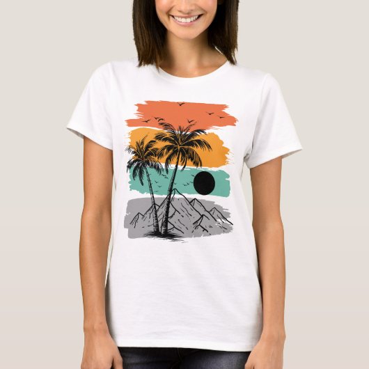 ヤシの木のシルエット  夏 Tシャツ (正面)