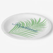 ヤシの木のセージグリーンの水彩画は名前を去ります ペーパープレート (アングル)