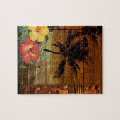 ヤシの木のトーテムの熱帯花のハイビスカスのハワイアン ジグソーパズル (横)