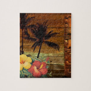 ヤシの木のトーテムの熱帯花のハイビスカスのハワイアン ジグソーパズル