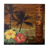 ヤシの木のトーテムの熱帯花のハイビスカスのハワイアン タイル (正面)