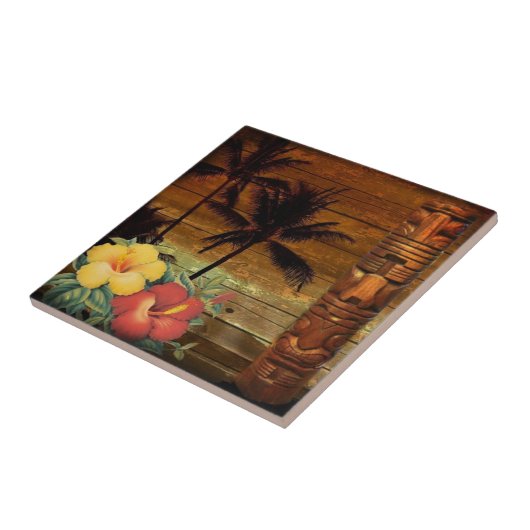 ヤシの木のトーテムの熱帯花のハイビスカスのハワイアン タイル (側面)