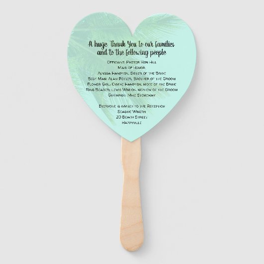 ヤシの木のハート形結婚のファンプログラム ハンドファン (裏面)