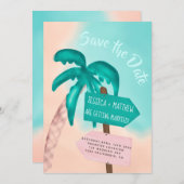 ヤシの木のビーチの矢印の青い熱帯熱帯の日付を保存 セーブザデート (正面/裏面)