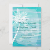 ヤシの木のビーチの行先の結婚式招待状 招待状 (正面)