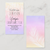 ヤシの木のピンクの黄色の水彩画の日没のヨガ 名刺 (正面/裏面)