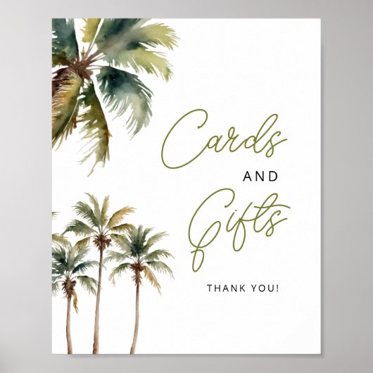 ヤシの木のブライダルシャワーカードとギフト ポスター (正面)
