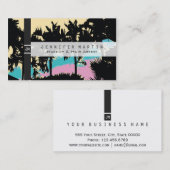 ヤシの木のモダンなピンクの黄色い青の抽象芸術 名刺 (正面/裏面)