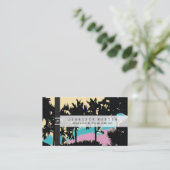 ヤシの木のモダンなピンクの黄色い青の抽象芸術 名刺 (スタンド正面)