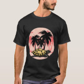 ヤシの木の下で休むウミガメ Tシャツ (正面)