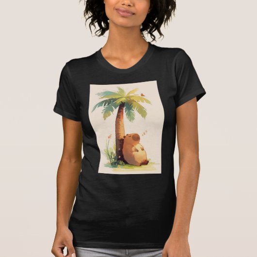 ヤシの木の下で昼寝するカピバラ Tシャツ (正面)