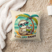 ヤシの木の下のキュートなナマケモノ Cool Like Daddy クッション (ブランケット)
