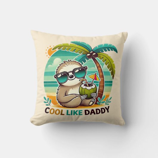 ヤシの木の下のキュートなナマケモノ Cool Like Daddy クッション (正面)