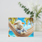 ヤシの木の下のハンモックの羊 シーズンポストカード (スタンド正面)