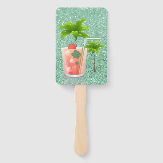 ヤシの木の下の夏のカクテル ハンドファン (裏面)