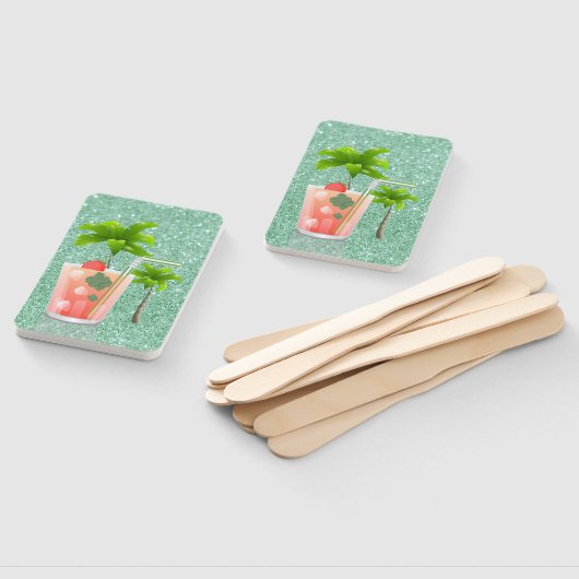 ヤシの木の下の夏のカクテル ハンドファン (組立なし)