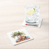 ヤシの木の下の贈り物 スクエアペーパーコースター (インサイチュ)