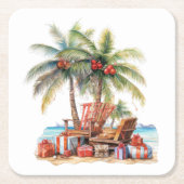 ヤシの木の下の贈り物 スクエアペーパーコースター (正面)