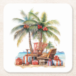 ヤシの木の下の贈り物 スクエアペーパーコースター