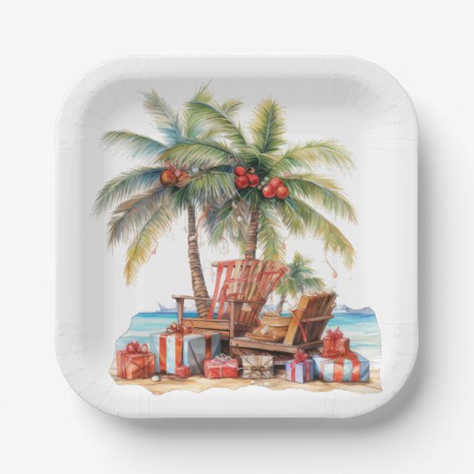 ヤシの木の下の贈り物 ペーパープレート (正面)