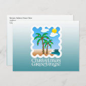 ヤシの木の休日ライトビーチのクリスマス シーズンポストカード (正面/裏面)