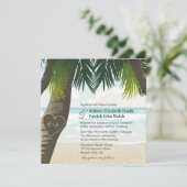 ヤシの木の切り分けられたイニシャルの結婚式招待状 招待状 (スタンド正面)