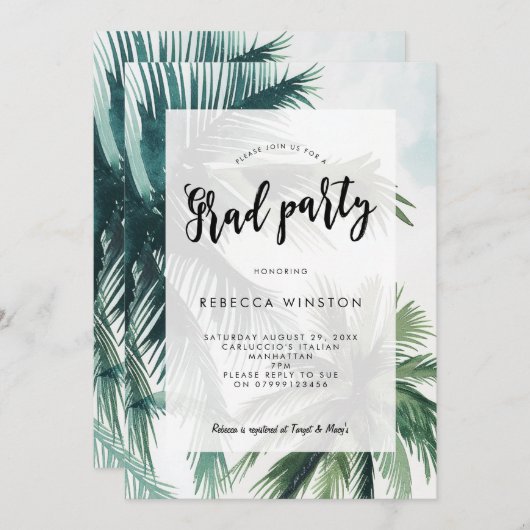 ヤシの木の卒業記念パーティー セーブザデート (正面/裏面)