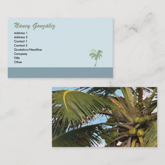 ヤシの木の名刺-青 名刺 (正面/裏面)