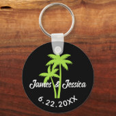 ヤシの木の名前と日付テンプレート結婚式の引き出物 キーホルダー (正面)