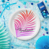 ヤシの木の名前トロピカルピンク数々の色のパターン  ペーパープレート (パーティー)